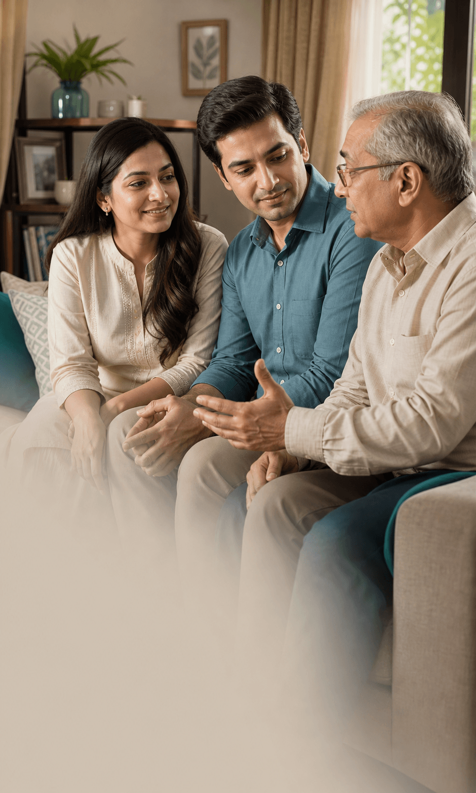 An Indian family sharing a quiet moment at home